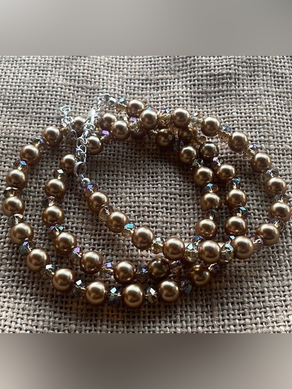 Champagne Glass Pearl Necklace with Crystal spacers New Handmade